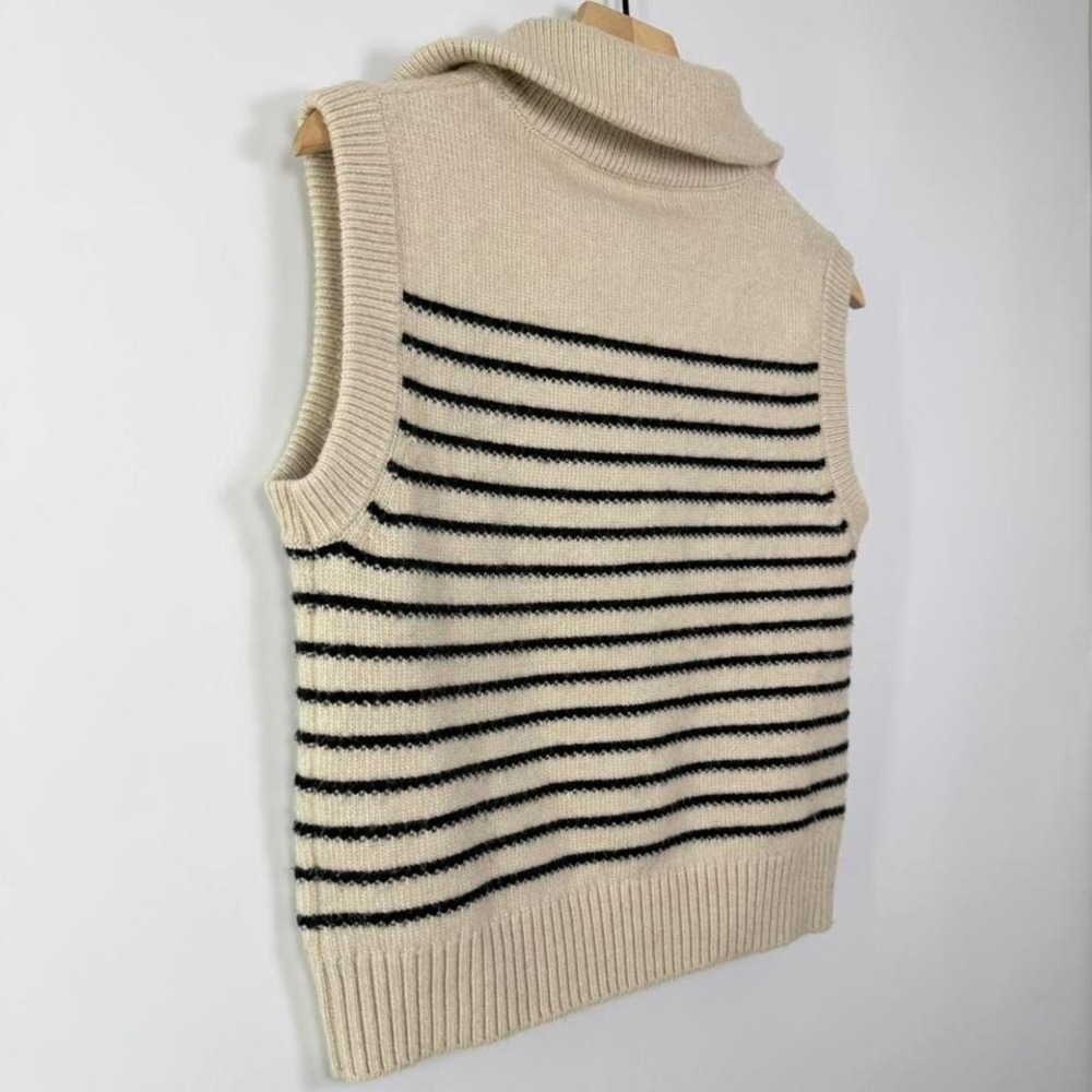 Rachel Zoe Striped Sweater Vest Cream Black Quarter Zip Knit Preppy - Picture 5 of 7
